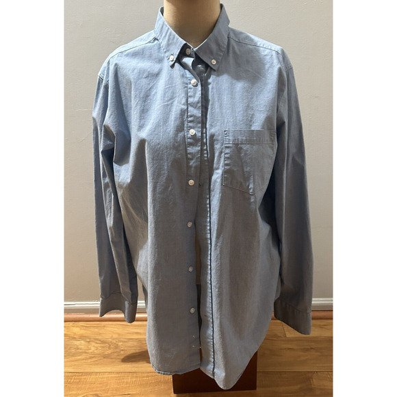 George Mens Dress Shirt Button Down Size L(42-44) Blue Long Sleeve Classic Fit - Picture 2 of 11